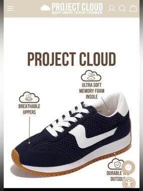 NEW Womens Project Cloud Memory Foam Sneakers Navy Blue & White US 10